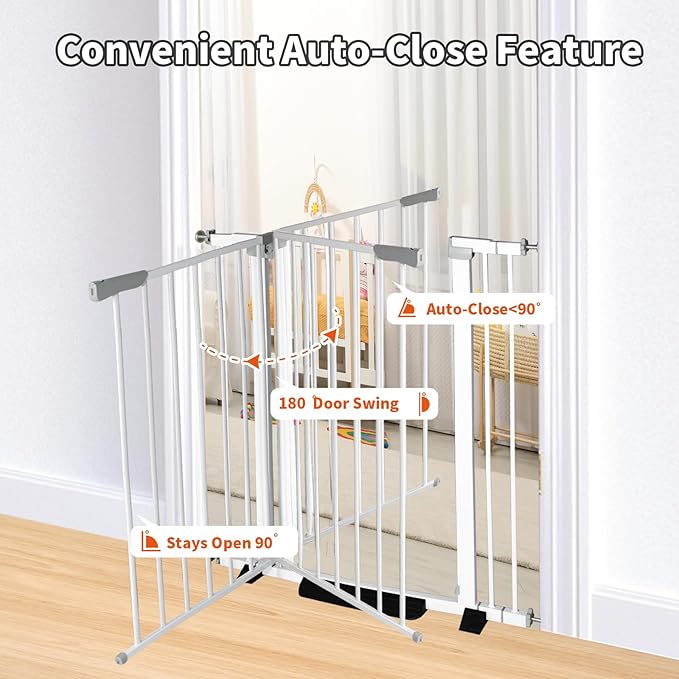30 Inch Tall Baby Gate Auto Close Dog Gate Adjustable 29.92"-49.21" Wide Pressure Mounted Walk Through Swing Pet Gate for Doorways (29.92"-49.21" Wide)