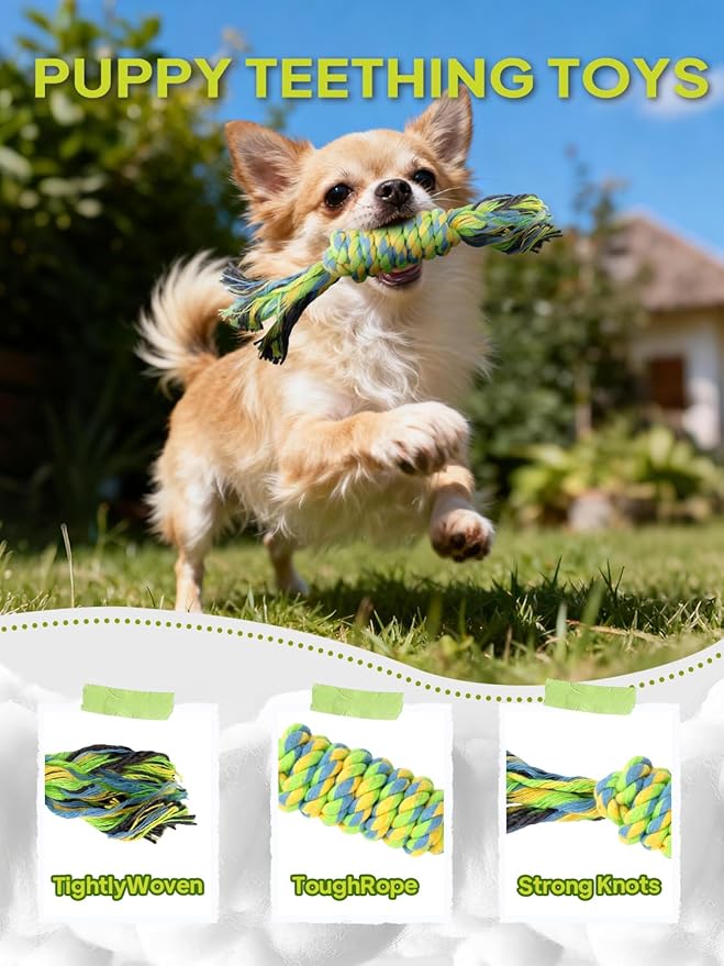 TwoEar Dog Rope Toy 9 Pack - Puppy Teething Toys for Small Medium Breed - Indestructible Dog Chew Toys for Aggressive Chewers - Cotton Tug of War Dog Toys for Boredom, Teeth Clean