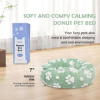 Donut Dog Beds for Small Dogs, Calming Round Cat Beds for Indoor Cats, Cute 3D Textured Paw Pet Bed with Removable Washable Cover and Anti-Slip Bottom（Green，23"）