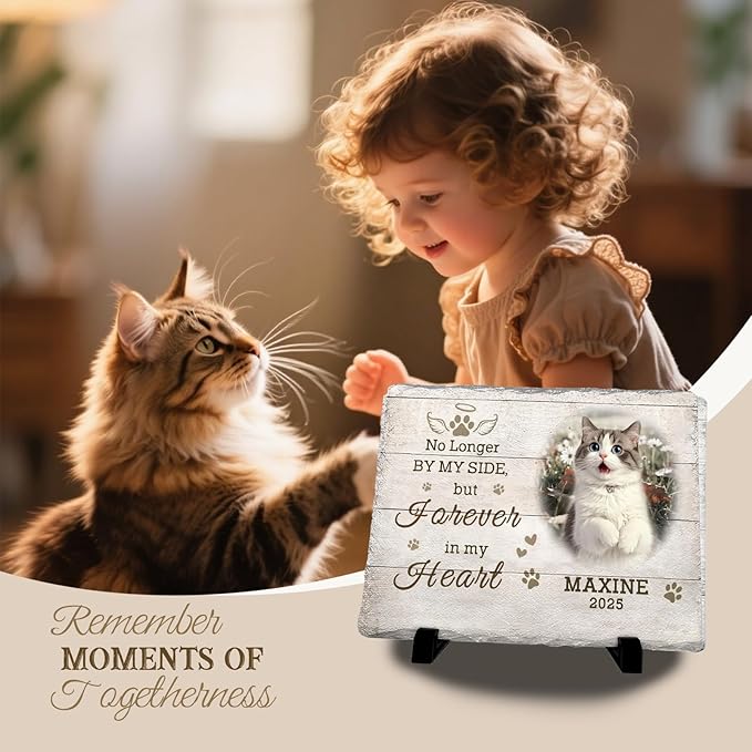 Personalized Cat Sympathy Gifts, Cemetery Decorations for Grave, Custom Pet Memorial Stone with Photo Name Date Bereavement Sympathy Gift for Cat Lover (Quote 10)