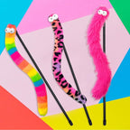 3 Pack Cat Wand Toy, Rainbow Cat Feather Toys with Bells, Teaser Wand with Soft Furry Tail, Interactive Toys for Indoor Cats & Kitten & Kitty