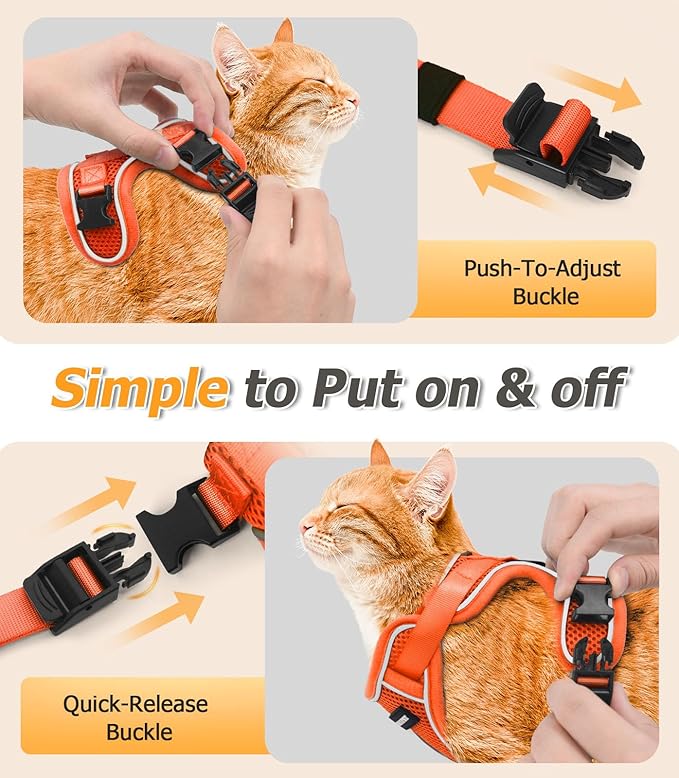 Halypet Cat Harness and Leash Set [MAX Safety 4th-Gen Upgrade] Escape Proof Adjustable Cat Leash Comfortable Soft Vest Easy to Wear Kitten Harness with Reflective Strip for Cats Walking, M Orange