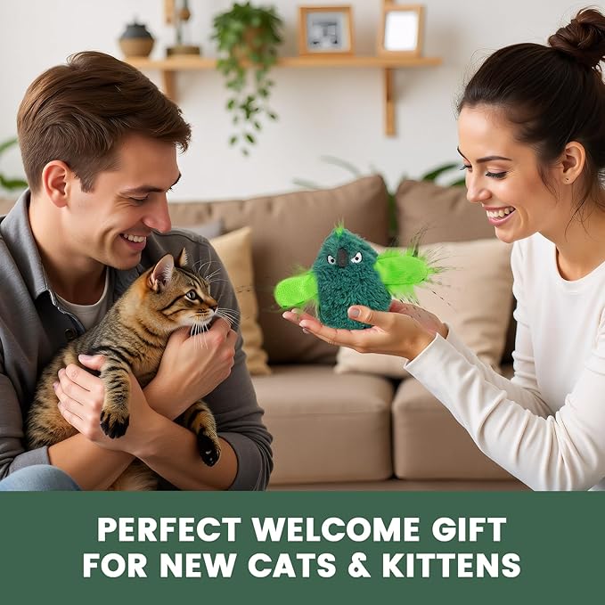 Gardner Pet Cat Toys Flapping Bird (No Flying),Touch Activated with Realistic Flapping Wings and Chirping Bird,Hangable Flying Kitten Interactive Toy,USB Rechargeable Indoor Kitty Exercise Toys,Green