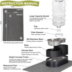 RIZZARI Upgraded Automatic Dog Water Dispenser: 9L Black Gravity Large Stainless Steel Raised Pet Feeder with Filter - Includes 2 Extra Filters & 2 Bottle Caps - Pet Feeder for Dogs Indoor Outdoor