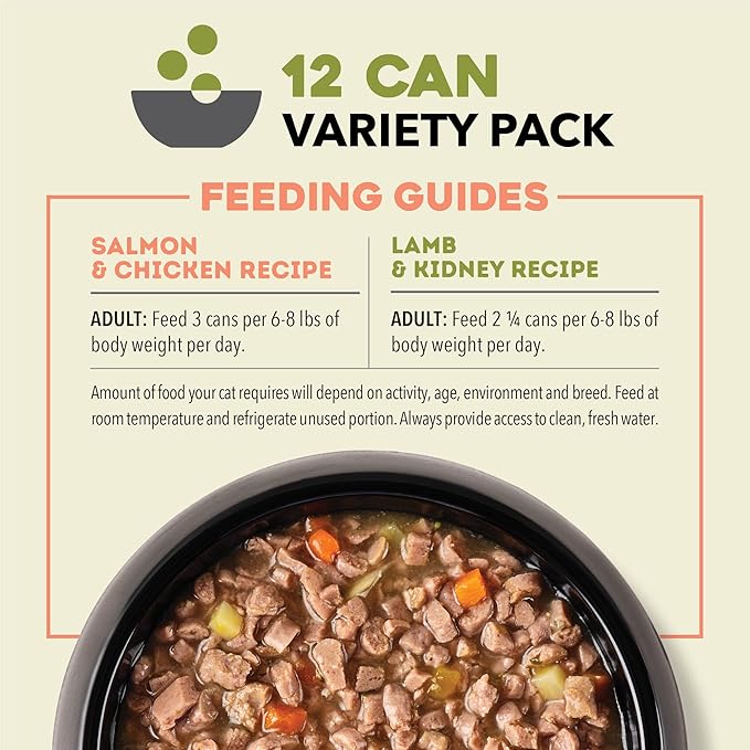 ACANA Chunks in Broth Wet Cat Food Variety Pack: Salmon & Chicken + Lamb & Kidney Recipes 3oz Cans (12 Count, 6 of Each)