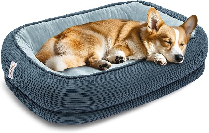 Miguel Orthopedic Dog Bed Medium Size Dog, Memory Foam Pet Bed Washable Removable Cover, Calming Puppy Bed with Sides, Dog Couch Comfort Sofa, Egg Foam Support, Non-Slip Bottom, Blue 30 inches