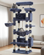 Cat Tree for Indoor Cats Large Adult, 74" Cat Tower with 3 Big Platforms, 2 Baskets, 2 Condos, Multi-Level Cat Scratching Posts, Smoky Gray GCT030G