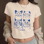 Y2k Baby Tees for Women Cute Cat Lady Era Graphic Grunge Crop Tops Vintage T Shirts Retro Aesthetic Tee Top