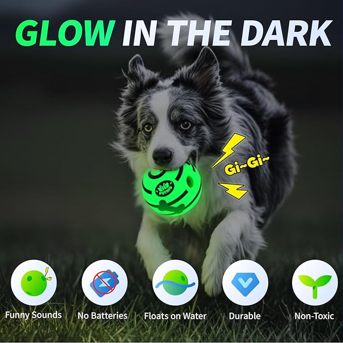 Giggle Ball for Dogs 2 Pack, Glowing Interactive Dog Toys Balls, Rolling Squeaky Toy for Large Medium Small Dogs, Fun Giggle Sounds Attract Attention When Rolled or Shaken - 3.94 inch