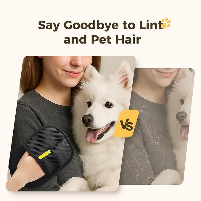 3 Pcs Electrostatic Pet Hair Removal Gloves with Bidirectional Bristle Design, Washable Reusable Cat Dog Hair Remover Grooming Glove Tool for Furniture, Bed Sheets,Car Seat (Yellow)