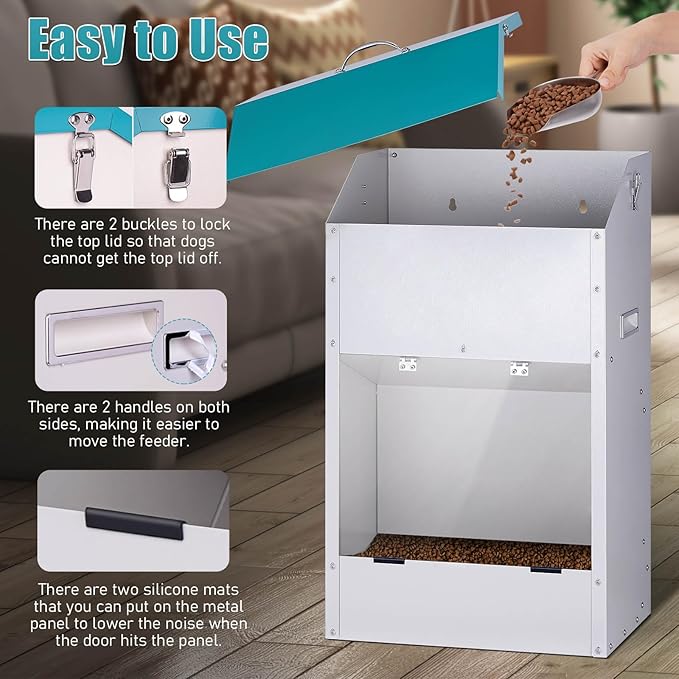 Automatic Gravity Dog Feeder Large Breed 50 lb, Galvanized Metal Self Feeding Dog Food Dispenser Extra Large Automatic Pet Feeder, for Indoor or Outdoor Use