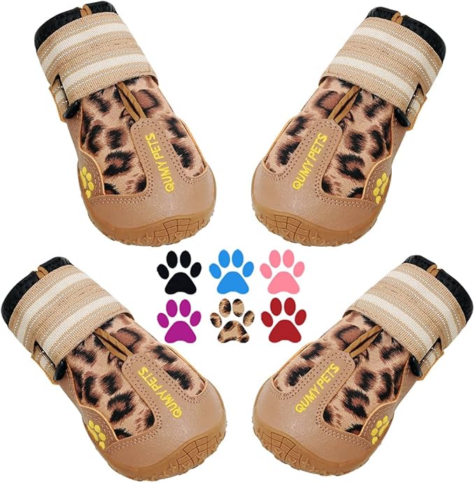 QUMY Dog Shoes for Large Dogs, Medium Dog Boots & Paw Protectors for Winter Snow Day, Summer Hot Pavement, Water-Resistant in Rain Weather, Outdoor Walking, Indoor Hardfloors Skid-Resistant Sole