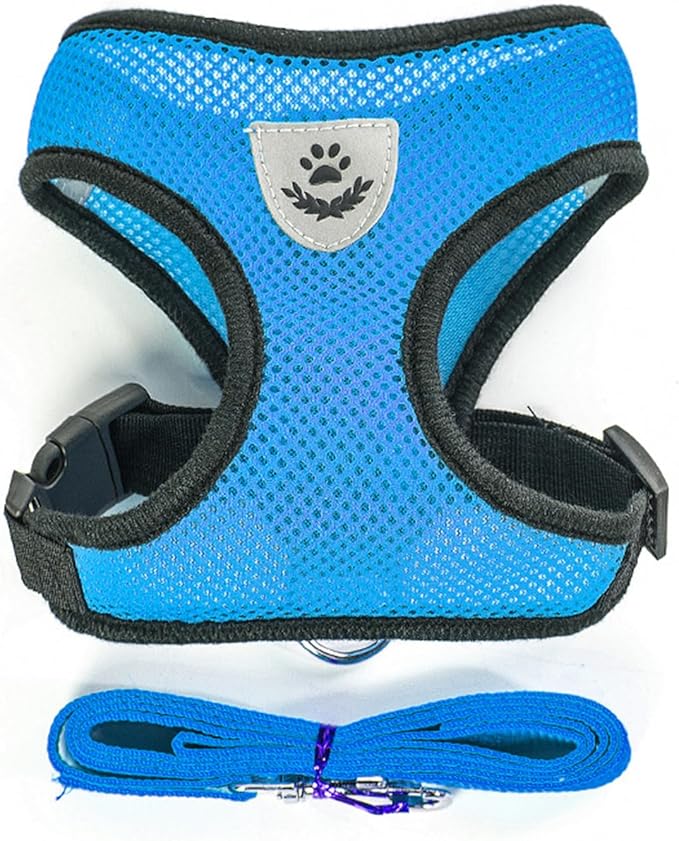 Shudyear Cat Harness and Leash, Adjustable Soft Mesh, Anti-Escape, Reflective Design, Size M, Sky Blue