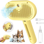3 In 1 Steamy Brush with Release Button and Tank, Anti-Static Pet Brush for Long and Short Hair Pets to Remove Tangles and Loose Fur (Yellow)