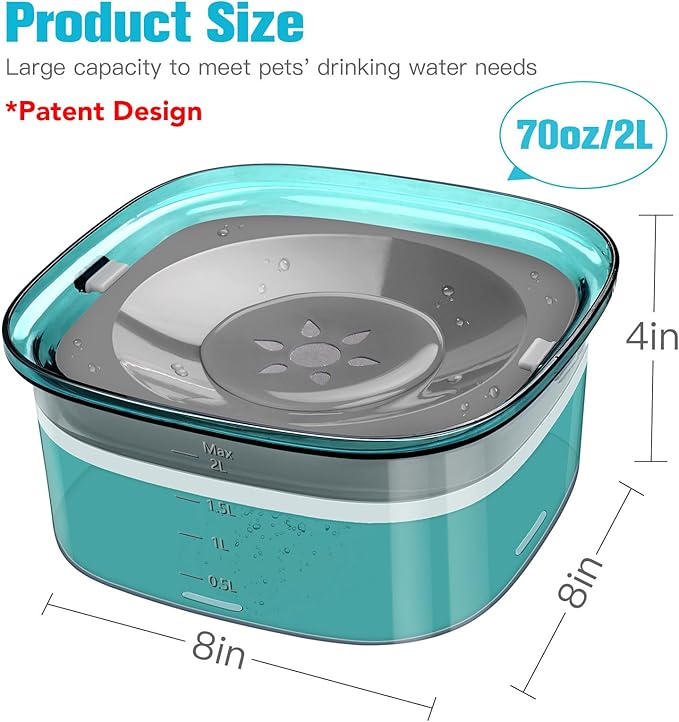 UPSKY 70oz Dog Water Bowl 2L No Spill Dog Bowl Large Capacity Spill Proof Slow Water Feeder, No Splash Dog Bowl Pet Water Dispenser Vehicle Carried Travel Slow Drinking Bowl for Messy Drinkers, Cats
