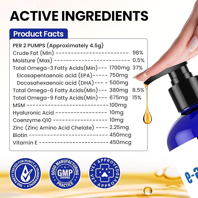 Wild Alaskan Salmon Oil for Dogs & Cats - Deep Sea Liquid Fish Oil Supplement, Maximum Omega 3 Fish Oil with Krill for Skin & Coat 16oz, Fast-Absorbing with Omega 3 6 9 Dog Fish Oil for Joints & Heart