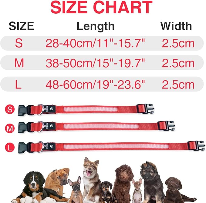 MASBRILL Light Up Dog Collars-LED Dog Collar Rechargeable Waterproof Lighted Dog Collar Night Walking Glow Collar for Small Medium Large Dogs