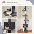 PEQULTI Floor to Ceiling Cat Tree, Tall Cat Tower, Adjustable Height (83''-108'') 5 Levels Climbing Tree for Indoor Cats with Cat Condo, Cozy Hammock and Scratching Post, Smoky Grey