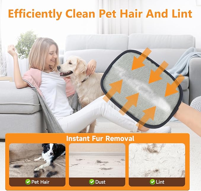 2 Pcs Pet Hair Removal Glove for Cats & Dogs,Newly Upgraded Pet Hair Gloves Electrostatic Pet Hair Remover Gloves,Reusable Pet Hair Remover Tool For Couch Clothes Carpet Car Seat,9.45 *7.1 in