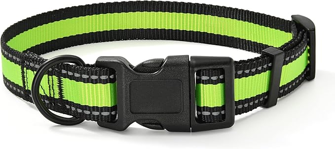 Mile High Life Dog Collar | Nylon Reflective Dog Collars | Light Weight Puppy Collars | Lime Green Dog Collars for Medium Dogs (Lime Green, Medium)