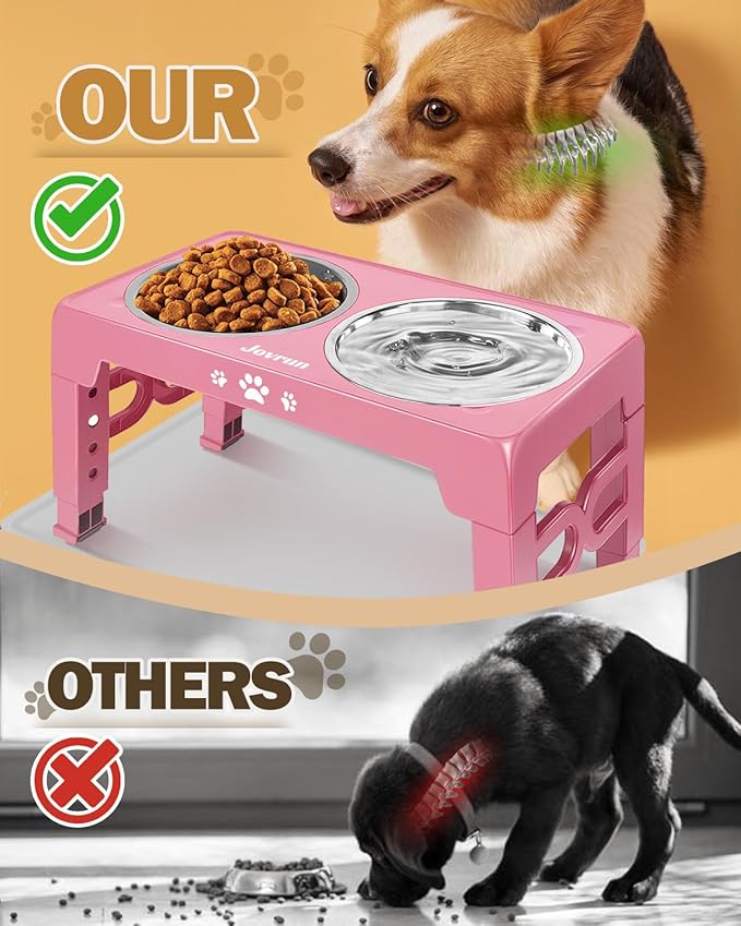 Elevated Dog Bowls, Dog Feeder with 2 Stainless Steel Dishes &1 Slow Feeder Bowl, 5 Heights Adjustable Raised Stand for Medium Large, Food Dishes with Non-Slip Feet