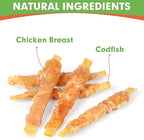 MON2SUN Rawhide Free Dog Treats, 4 Inch Chicken Wrapped Cod Fillet Dog Snacks for Small Dogs, Soft and Training Treats, 20oz (56 Count-Pack of 1)