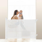 150″ Retractable Baby Gate – 34″ Tall Extra Wide Safety Gate for Large Hallways, Open Areas, Pet Zones – Durable Mesh Gate for Kids and Dogs, White