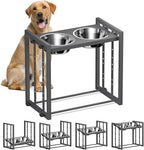 Elevated Dog Bowls for Medium Breed: 4 Height Adjustable Raised Dog Bowl Feeder Station with 2 Stainless Steel Bowls, Grey
