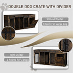 Large Dog Crate Furniture Large Breed,71 Inch Wooden Dog Crate with Tilt Out Trash Cabinet,Drawers,Divider and Sliding Barn Door, Double Doors Dogs Crate for 2 Dogs (Modern Walnut)