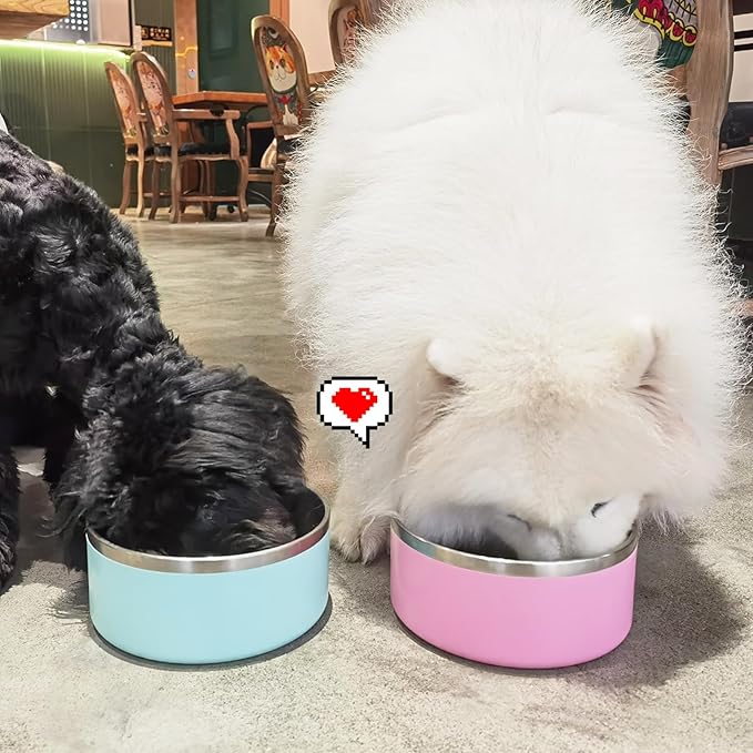 LIHONG Stainless Steel Dog Bowls for Large Dogs,Dog Food Water Bowls with Non Slip Rubber Bottom,Pet Feeding Bowl,Double Wall Insulated,Rustproof(64oz,Pink)