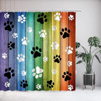 Dog Paws Shower Curtain Rustic Old Barn Wood Board Black White Cute Dogs Cat Pet Paw Abstract Animal Footprint Pattern Print Modern Bath Decor Curtains with Hooks 90Wx70H Inch
