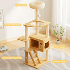 48.8" Cat Scratching Post, Tall Wood Cat Tree with Sisal-Covered Scratching Tower, Stable Cat Scratch Post for Indoor Cats, Modern Cat Tower with Top Perch & Acrylic Hammock for Small & Large Cats