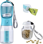 Dog Water Bottle with Food Container & Poop Bag Holder, Travel Water Bowl, Portable Pet Dispenser, Dog Stuff Accessories Items, Puppy Essentials Necessities for Yorkie Chihuahua Walking Hiking
