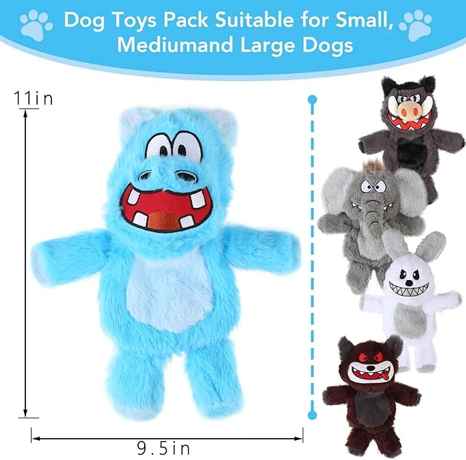 Bzonsmart Squeaky Dog Toys.Tough Plush Chew Toys for Dogs.Interactive Dog Toys to Keep Puppies Medium Large Breed Dogs Busy ..Durable Anti-Boredom Dog Toys for Teething & Playtime.