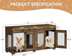 71'' Double Dog Crate Furniture, Large Dog Kennel Indoor with 3 Storage Drawers and Removable Divider for 2 Dogs, Heavy Duty Decorative Dog House TV Stand Side Table for Medium Large Dogs, Brown