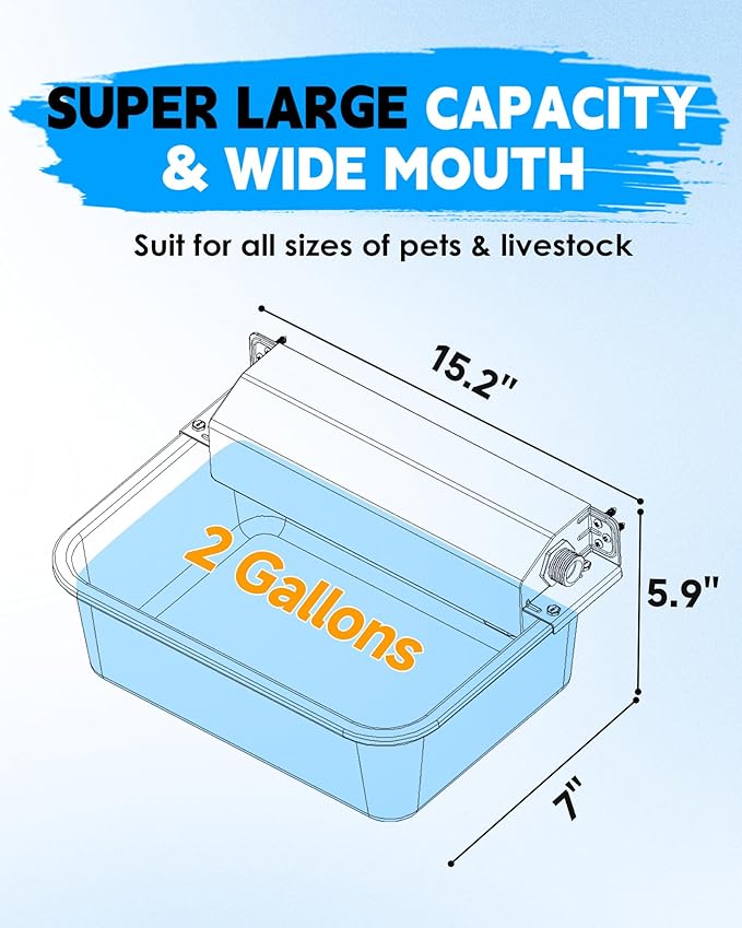 Automatic Dog Water Dispenser, 2 Gallons 304 Stainless Steel Dog Water Bowl for Indoor/Outdoor, Large Water Bowl for Pets & Livestock, Anti Tip, Wide Mouth, Water Auto Fill, Fit GHT 3/4" Faucet