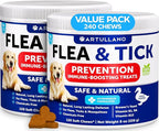 Flea and Tick Prevention for Dogs Chewables - Made in USA - Natural Flea and Tick Supplement for Dogs - 240 Immune Support Chews (2 Pack) - Vitamins B1, B6, B12 - All Breeds and Ages