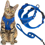 Voyager Escape-Proof Step-in Lock Cat Harness & 5ft Neoprene-Handle Leash Set All-Weather Mesh with Reflective Stitching for Small to Large Cats by Best Pet Supplies, Royal Blue (327), XXS
