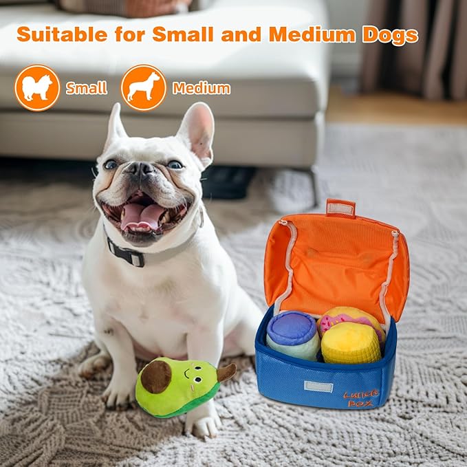 Hide and Seek Dog Toys, Squeaky Interactive Puzzle Dog Toys for Boredom and Stimulation, Dog Enrichment Toys with Rope for Small and Medium Dogs - Lunch Box