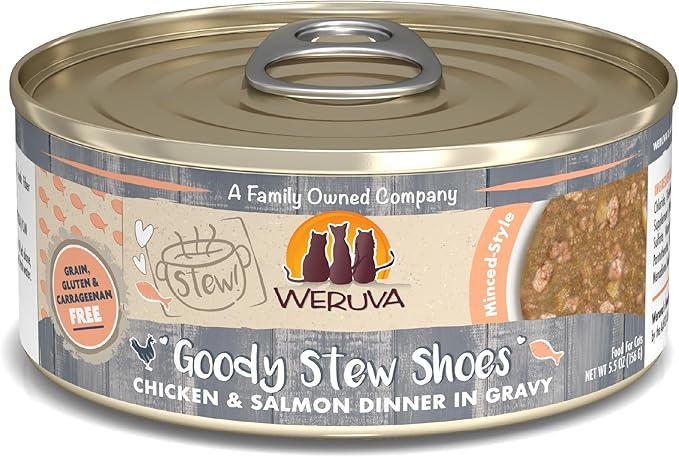 Weruva Classic Cat Stews!, Goody Stew Shoes with Chicken & Salmon in Gravy, 5.5oz Can (Pack of 8)