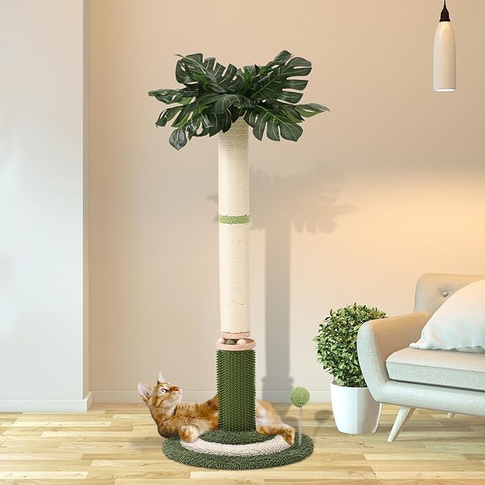 EMUST Cat Scratching Post - 41.3" Tall Cat Scratcher with Interactive Ball Track for Indoor Cats, Cat Post with Self Groomer for Kittens and Adult Cats Protect Your Furniture