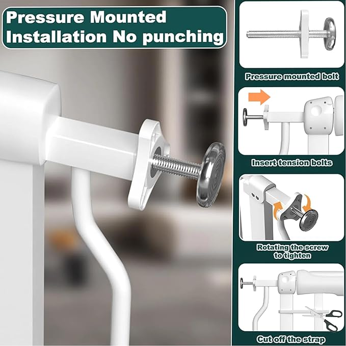 TSAYAWA Extra Wide Baby Gate with Door,33.8-38.5 Inch Walk Through Large Long Child Gates for Stair Doorway - Indoor Outdoor Safty Gate for Toddler Pet Dog Doggie White