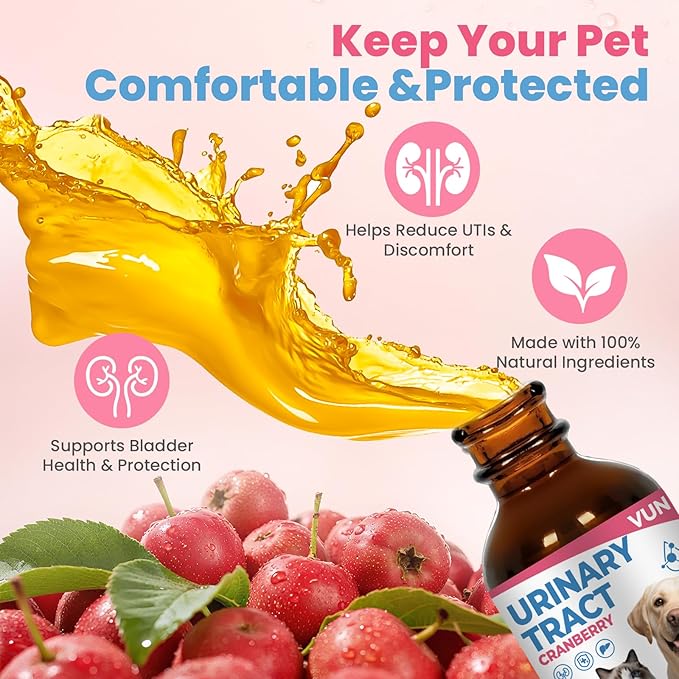 Dog UTI Treatment,Cat Urinary Tract Infection Drops, Renal Health for Cats Pets - Kidney Support,Bladder Control for Dogs Incontinence - Cat UTI Remedy Cranberry & D-Mannose Supplemen