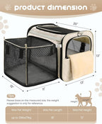 MIDOG Cat Carrier Soft for Small to Medium-Sized Cats,Up to 25 Lbs, TSA Airline Approved Soft Sided Pet Carrier,Collapsible Travel Cat Carriy Bag(Beige,20 inch x 13 inch x 13 inch)