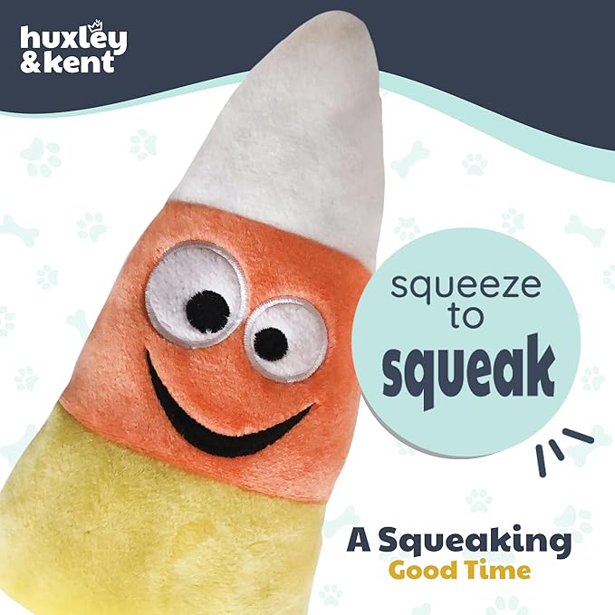 Huxley & Kent Halloween Funny Dog Toy w/Squeaker – Power Plush Squeaky Dog Toys for Small, Medium & Large Dogs – Soft Stuffed Animal for Indoor Play & Fetch - Kookie Korn, One Size