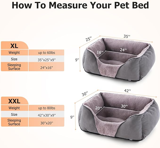 MIXJOY Dog Beds for Large Dogs, Big Dog Bed Large Size Dog Washable, Orthopedic Calming Soft Pet Beds Cuddler, Rectangle Sleeping Rabbit-Velvet Cozy Puppy Bed with Anti-Slip Bottom (35x25in, Grey)