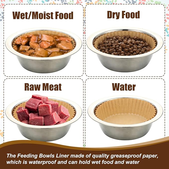 meekoo 600 Pcs Large Pet Disposable Feeding Bowls Liner Bulk Cat Food Bowls Small Paper Dish Paper Liner for Small Dogs Cats Dish Wet Food Feeding Station(Kraft Brown,Classic)