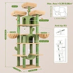 Globlazer Big Cactus Cat Tower for Indoor Cats, 80inch Cat Tower for Multiple Adult Cats XXL Cat Tree with Scratching Post, Hammock, 3 Perches, 2 Condos, 2 Hanging Basket, F80, Green