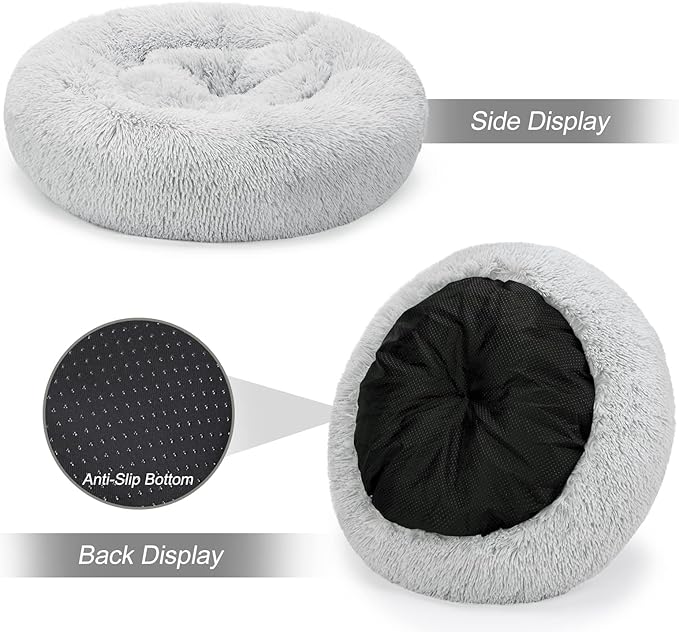 MIXJOY Orthopedic Dog Bed - Comfortable Donut Cuddler Round Bed - Ultra Soft Washable Dog & Cat Cushion (30'', Grey)
