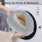 Deblue Soft Cat Cave Beds for Indoor Cats, Round Warm Cat Beds with Hooded Cover, Waterproof Bottom Long Plush Covered Sleeping Cozy Pet Bed for Puppies and Cats (Large)